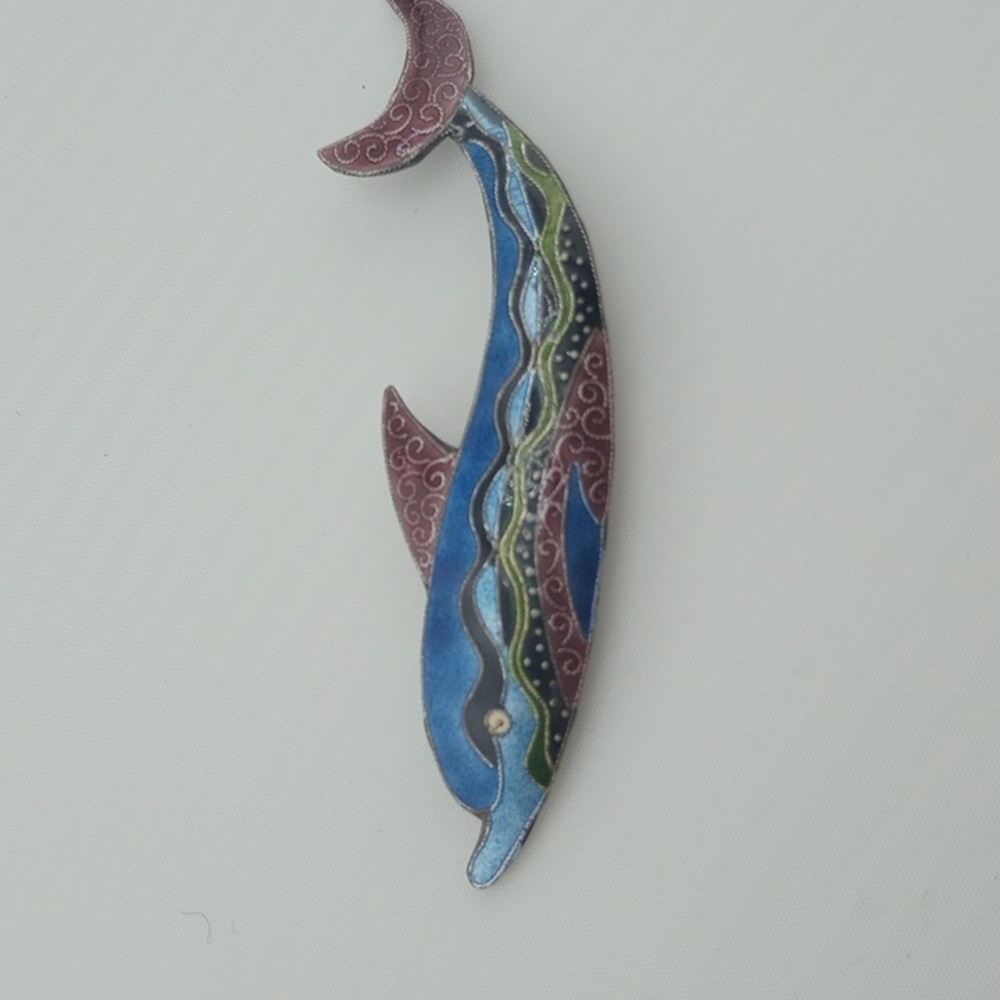 Zarah 925 Sterling Silver Enamel Vintage Colorful Enamel Dolphin Pin